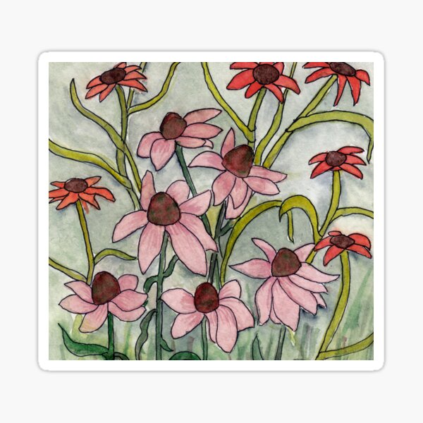 Echinacea and Co. Blumen in art deco Format. Sticker