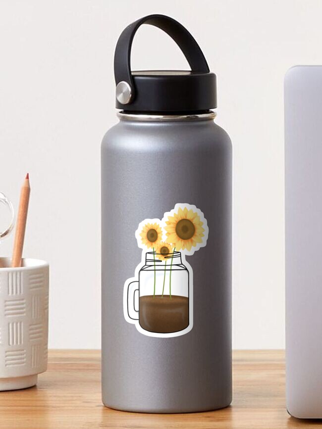 Thumbnail 1 of 3, Sticker, Aesthetic sunflowers in a coffee glass designed and sold by Pastel-PaletteD.