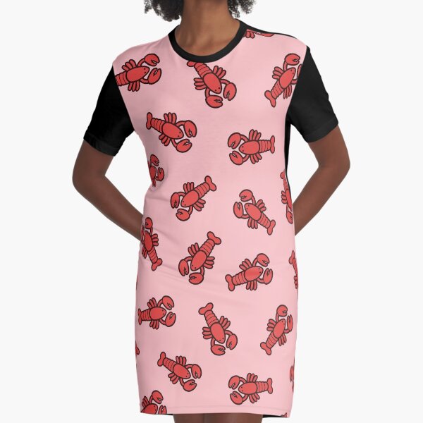 Lobsters Pattern on Light Pink Graphic T-Shirt Dress