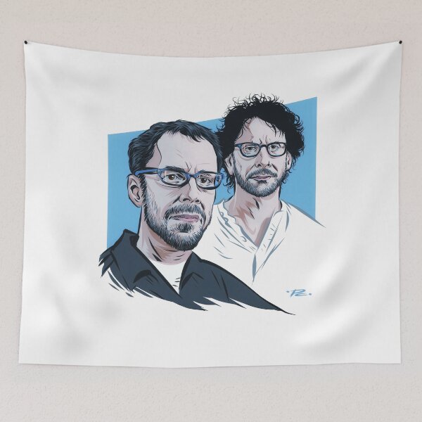 Artikelvorschau, Joel und Ethan Coen - Eine Illustration von Paul Cemmick entworfen und verkauft von TIGERDAVER.