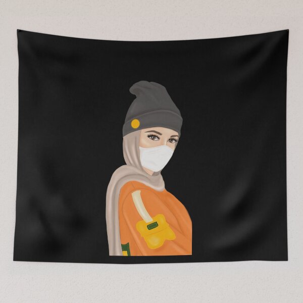 Item preview, Funky hijab muslimah logo drawing wearing hat and mask designed and sold by Imanitasong.