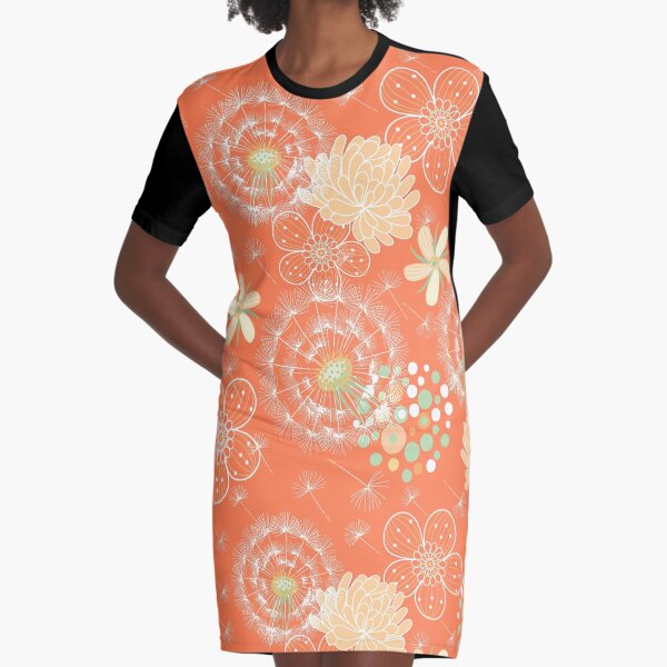 Koralle Blumen Muster T-Shirt Kleid