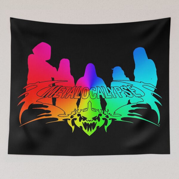 Item preview, Rainbow Metalocalypse Logo with Band Member Silhouette on Black designed and sold by gkillerb.