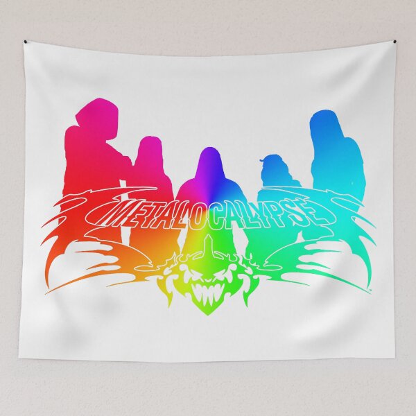 Item preview, Rainbow Metalocalypse Logo with Band Member Silhouette on White designed and sold by gkillerb.