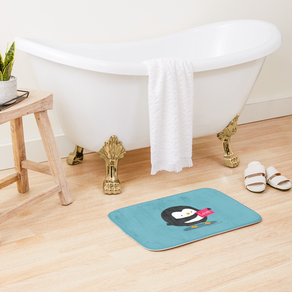 Penguin with a Love Card Bath Mat