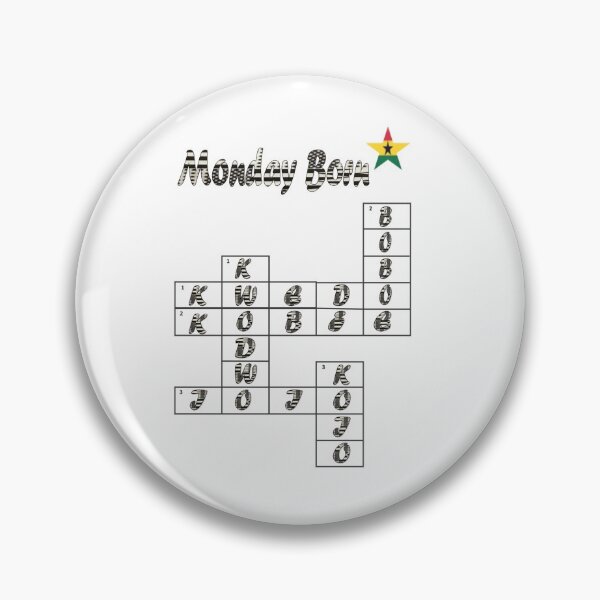 Item preview, Monday Born Ghanaian Male Names in black and white designed and sold by WhoWeAre.