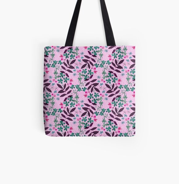 Pressed flowers and leaves pink All Over Print Tote Bag