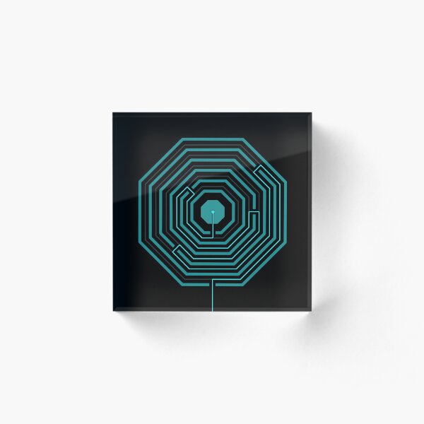 Octagonal Maze in shades of Green Acrylic Block