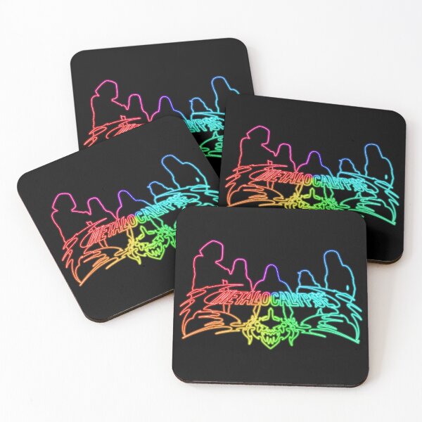 Item preview, Rainbow Neon Sign Metalocalypse Logo with Band Member Silhouette on Black designed and sold by gkillerb.