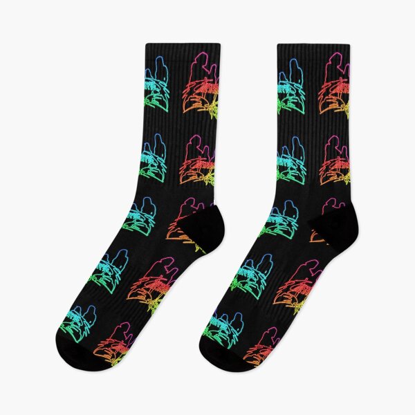 Item preview, Rainbow Neon Sign Metalocalypse Logo with Band Member Silhouette on Black designed and sold by gkillerb.