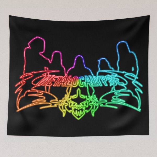 Item preview, Rainbow Neon Sign Metalocalypse Logo with Band Member Silhouette on Black designed and sold by gkillerb.