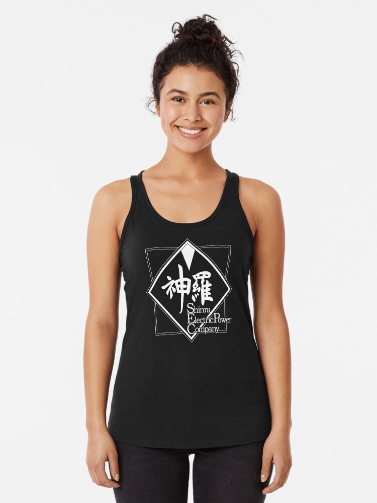 Thumbnail 1 of 3, Racerback Tank Top, Final Fantasy® VII Remake - Shinra Electric Power Company (Logo) [White] designed and sold by SWISH-Design.