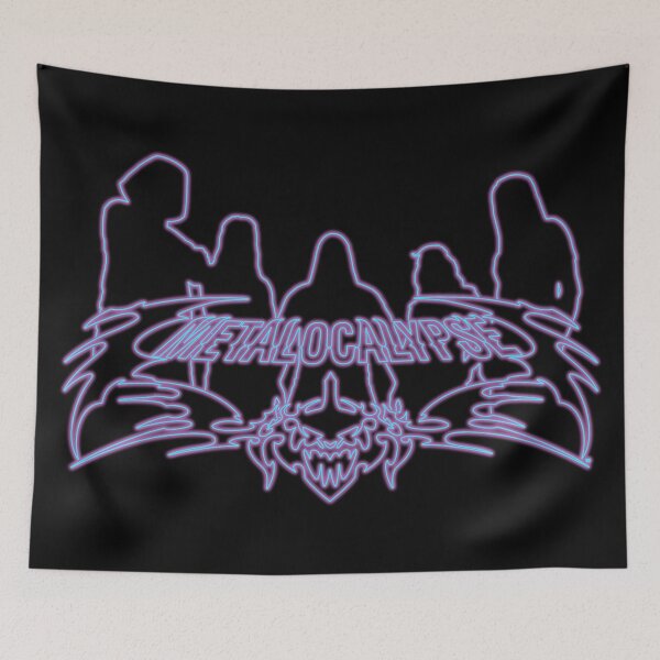 Item preview, Hell Fire Neon Sign Metalocalypse Logo with Band Member Silhouette on Black designed and sold by gkillerb.
