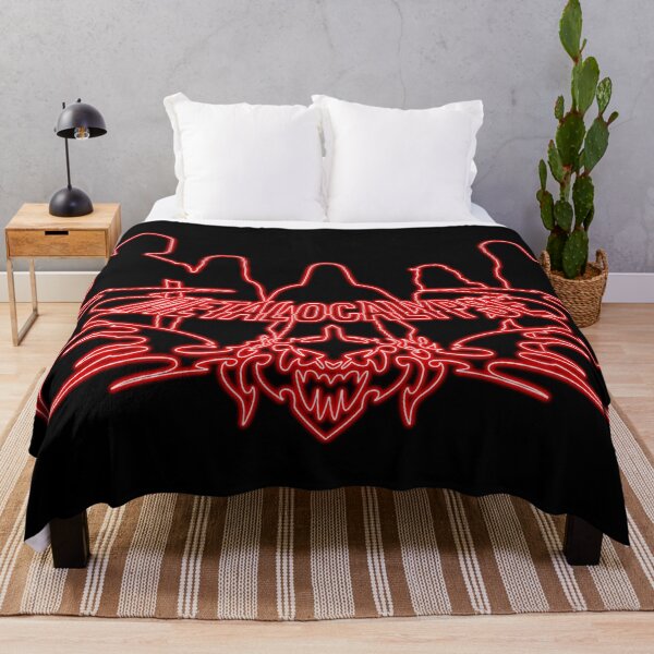 Item preview, Red Neon Sign Metalocalypse Logo with Band Member Silhouette on Black designed and sold by gkillerb.