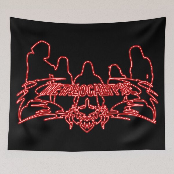 Item preview, Red Neon Sign Metalocalypse Logo with Band Member Silhouette on Black designed and sold by gkillerb.