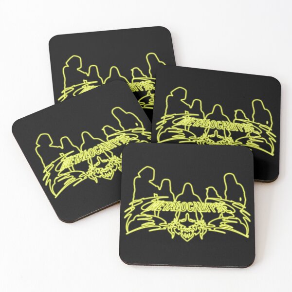 Item preview, Yellow Neon Sign Metalocalypse Logo with Band Member Silhouette on Black designed and sold by gkillerb.