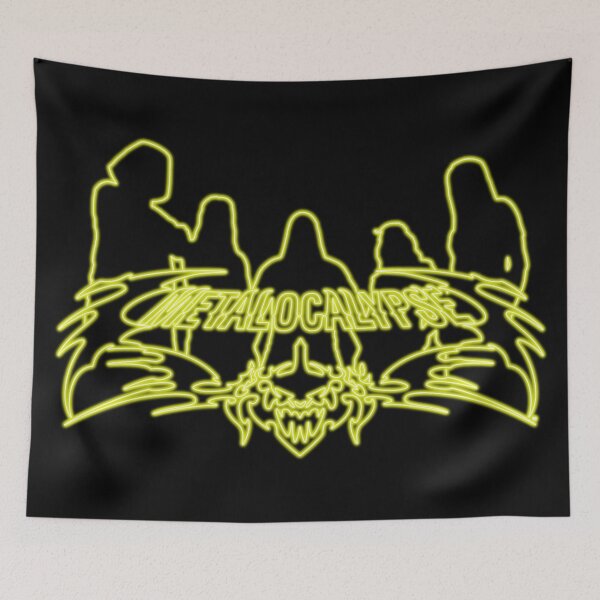 Item preview, Yellow Neon Sign Metalocalypse Logo with Band Member Silhouette on Black designed and sold by gkillerb.