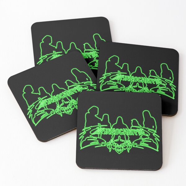 Item preview, Green Neon Sign Metalocalypse Logo with Band Member Silhouette on Black designed and sold by gkillerb.