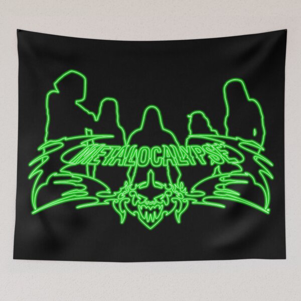 Item preview, Green Neon Sign Metalocalypse Logo with Band Member Silhouette on Black designed and sold by gkillerb.