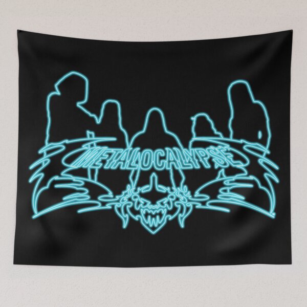 Item preview, Blue Neon Sign Metalocalypse Logo with Band Member Silhouette on Black designed and sold by gkillerb.