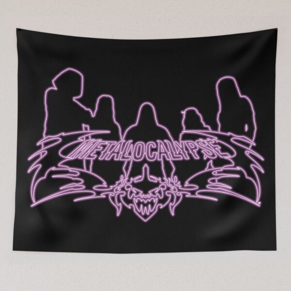 Item preview, Purple Neon Sign Metalocalypse Logo with Band Member Silhouette on Black designed and sold by gkillerb.