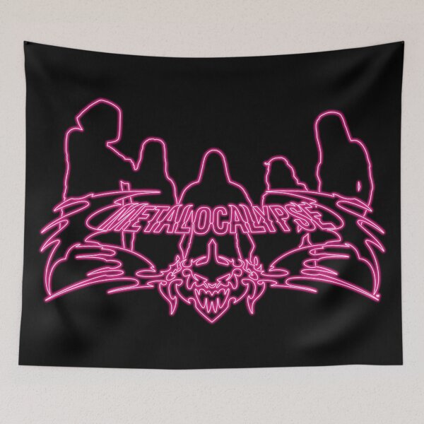 Item preview, Pink Neon Sign Metalocalypse Logo with Band Member Silhouette on Black designed and sold by gkillerb.