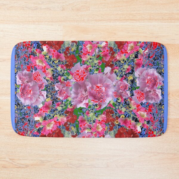 Item preview, PINK HOLLYHOCKS GARDEN ABSTRACT BLUE ACCENTS designed and sold by sharlesart.
