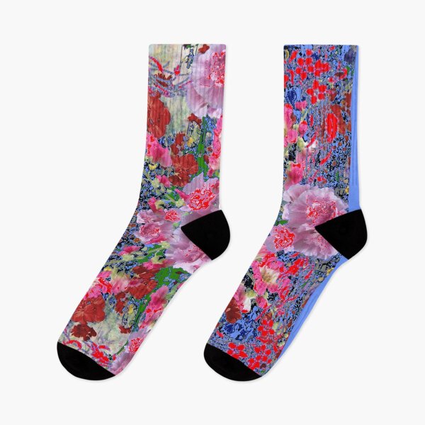 Item preview, PINK HOLLYHOCKS GARDEN ABSTRACT BLUE ACCENTS designed and sold by sharlesart.