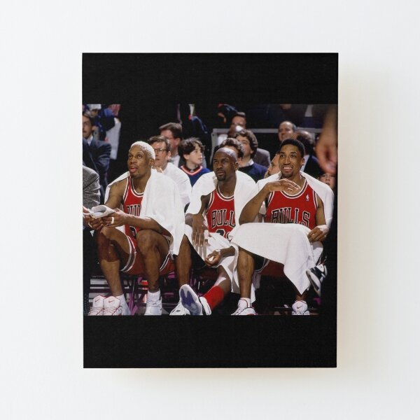 Trois fois Michael Jordan Scottie Pippen Dennis Rodman Impression montée sur bois
