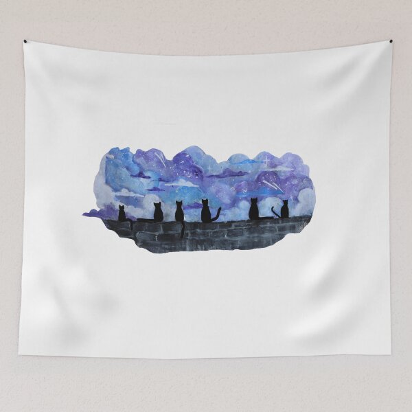 Item preview, Cats sitting on a wall with a galaxy behind them designed and sold by Aimee Green.