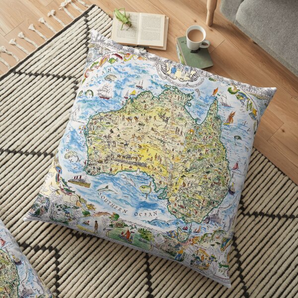 Antique Map of Australia, Patriotism and Resources Floor Pillow