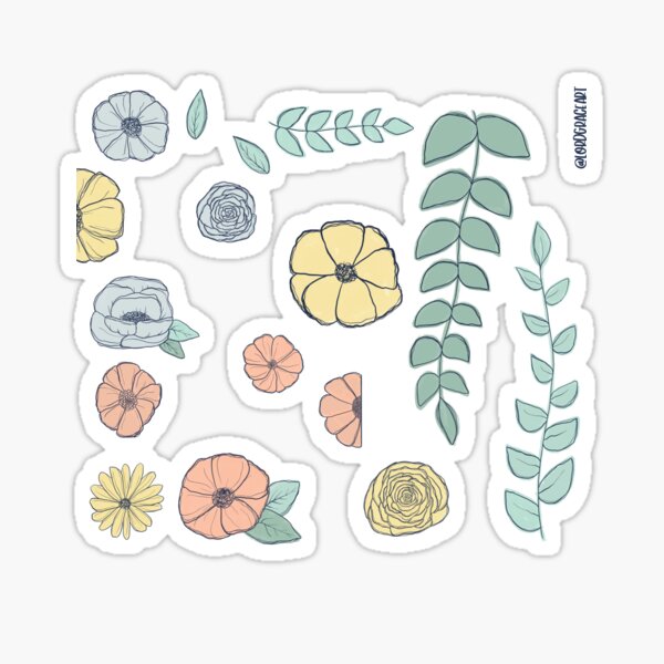Item preview, Sketch Floral Sticker Pack  designed and sold by LordGraceArt.