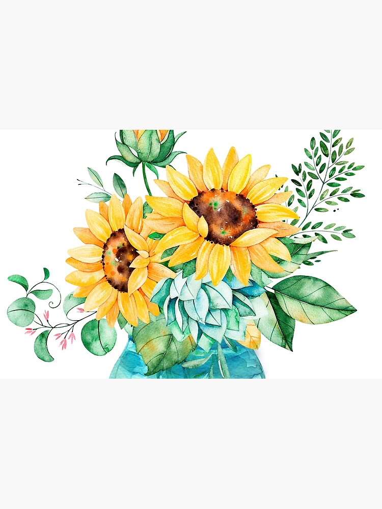 Vinilo para portátil «Girasoles, tarro de albañil, ramo de girasol,  acuarela, girasoles de acuarela» de SouthPrints | Redbubble