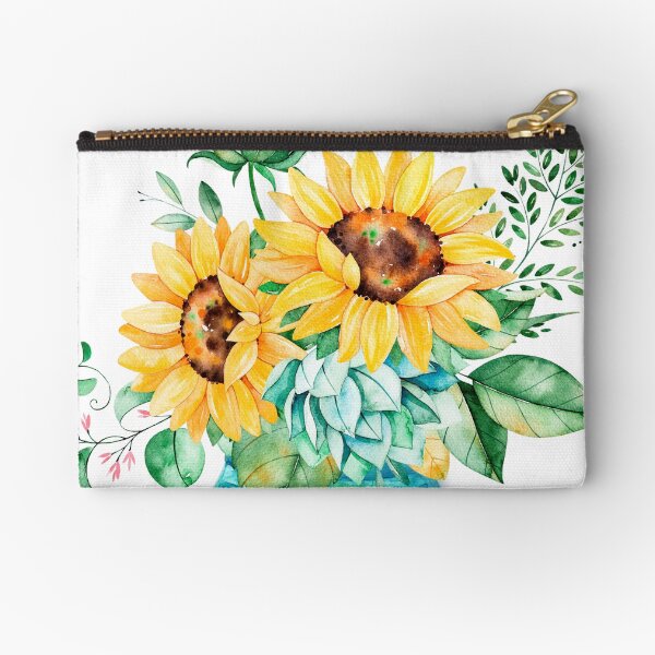 Sunflowers, Mason jar, sunflower bouquet, watercolor, watercolor sunflowers Zipper Pouch