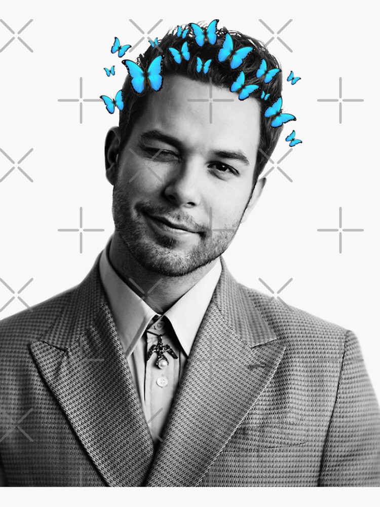 "Skylar Astin With Blue Butterflies!!" Sticker by bwaykt Redbubble
