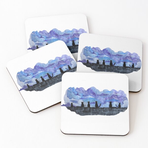 Item preview, Cats sitting on a wall with a galaxy behind them designed and sold by Aimee Green.