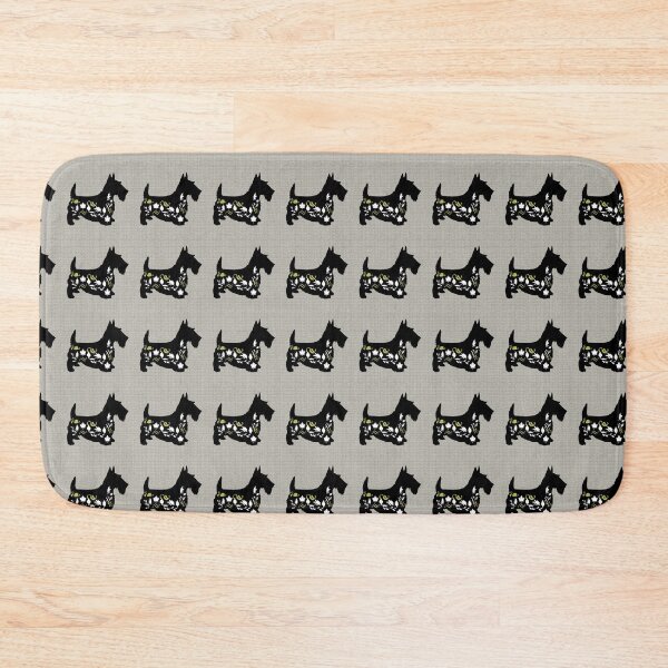 Item preview, SCOTTY DOG WITH FLOWERS IN BLACK WITH GREY TEXTURED BACKGROUND designed and sold by ozcushionstoo.