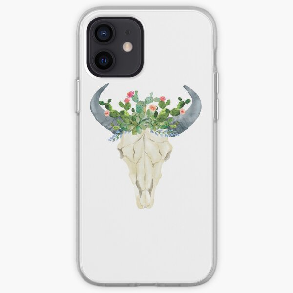 Bull skull with cacti crown - hand painted watercolor iPhone Soft Case
