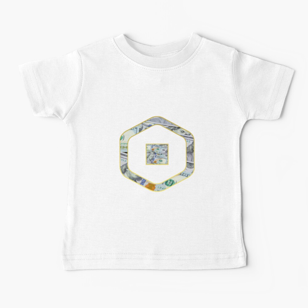 Roblox Robux Adopt Me Dollars Baby T Shirt By T Shirt Designs Redbubble - off white t shirt roblox how to get 6 robux