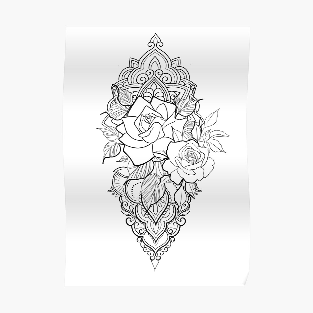 Mandala rose linework download tattoo design – TattooDesignStock