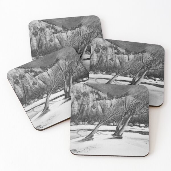 Item preview, Charcoal landscape drawing - Trees in a frozen winter river designed and sold by iswenyi.