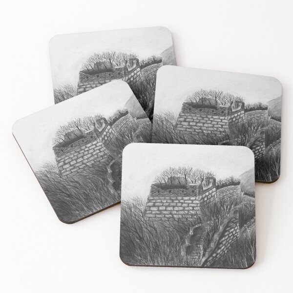 Item preview, Charcoal landscape drawing - the Great Wall in the wild with dead trees and desolate grass designed and sold by iswenyi.
