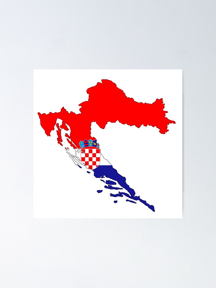 Croatia Flag Map Poster By Sagalaga Redbubble