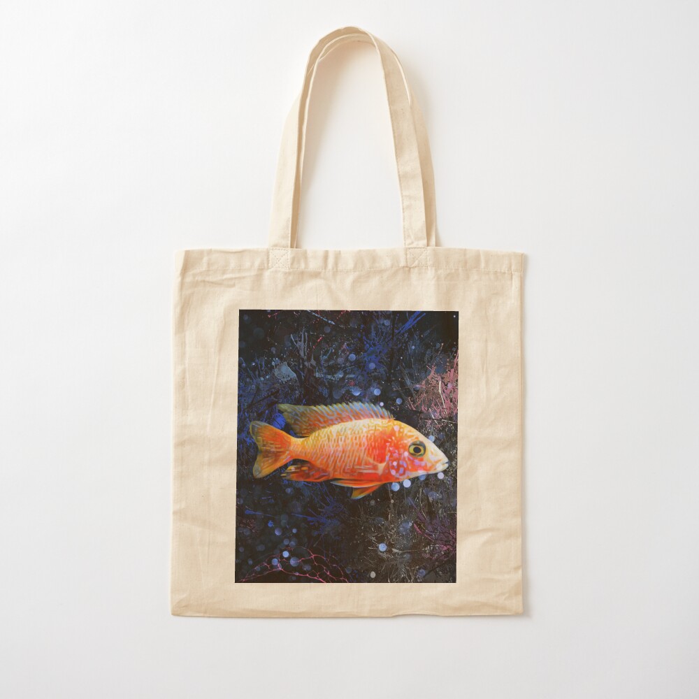 Afrikanisches Pfau Cichlid Abstraktes Portrat Stofftasche Von Digital Designs Redbubble