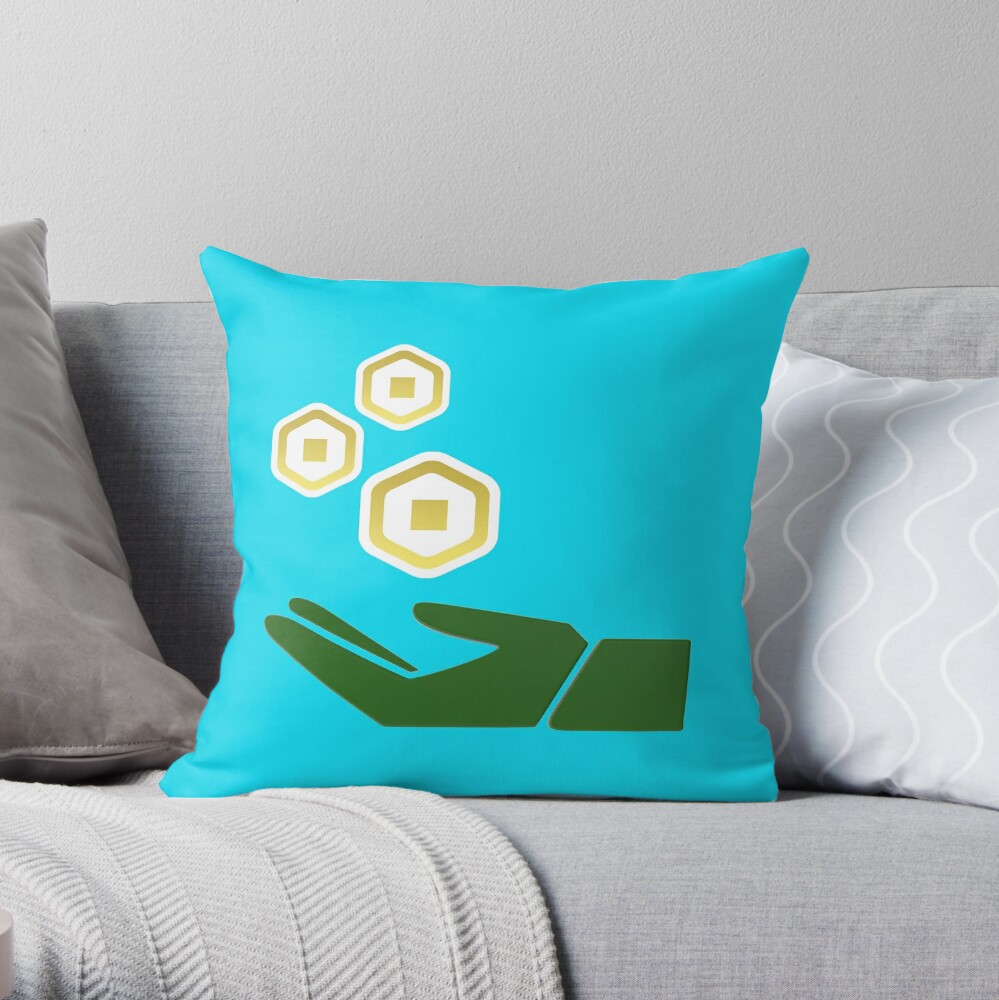 Roblox Robux Pocket Money Throw Pillow By T Shirt Designs Redbubble - roblox getting a scarf the present isnt robux