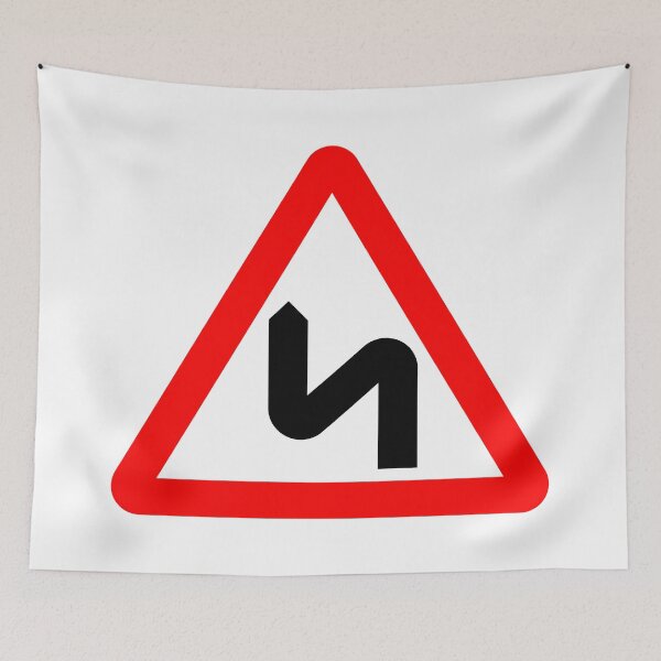 Item preview, Double Bend Ahead British Road Sign designed and sold by LoveOfMaps.