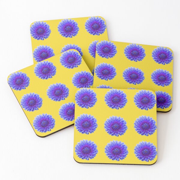 Item preview, Blue dahlia on yellow background designed and sold by Sofy5.
