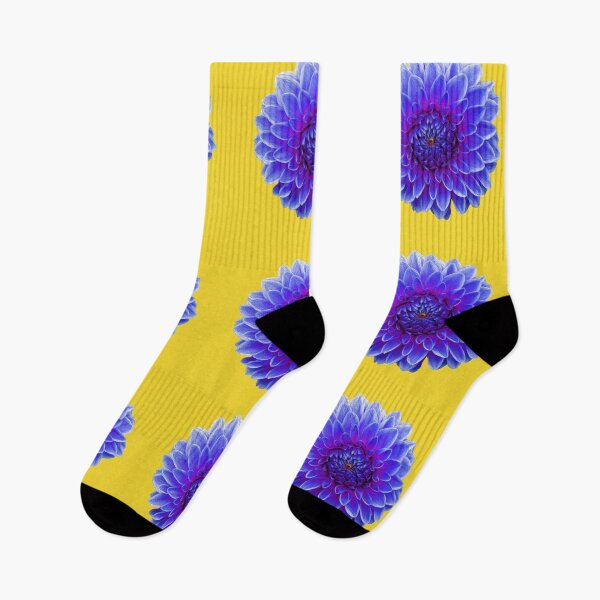 Item preview, Blue dahlia on yellow background designed and sold by Sofy5.