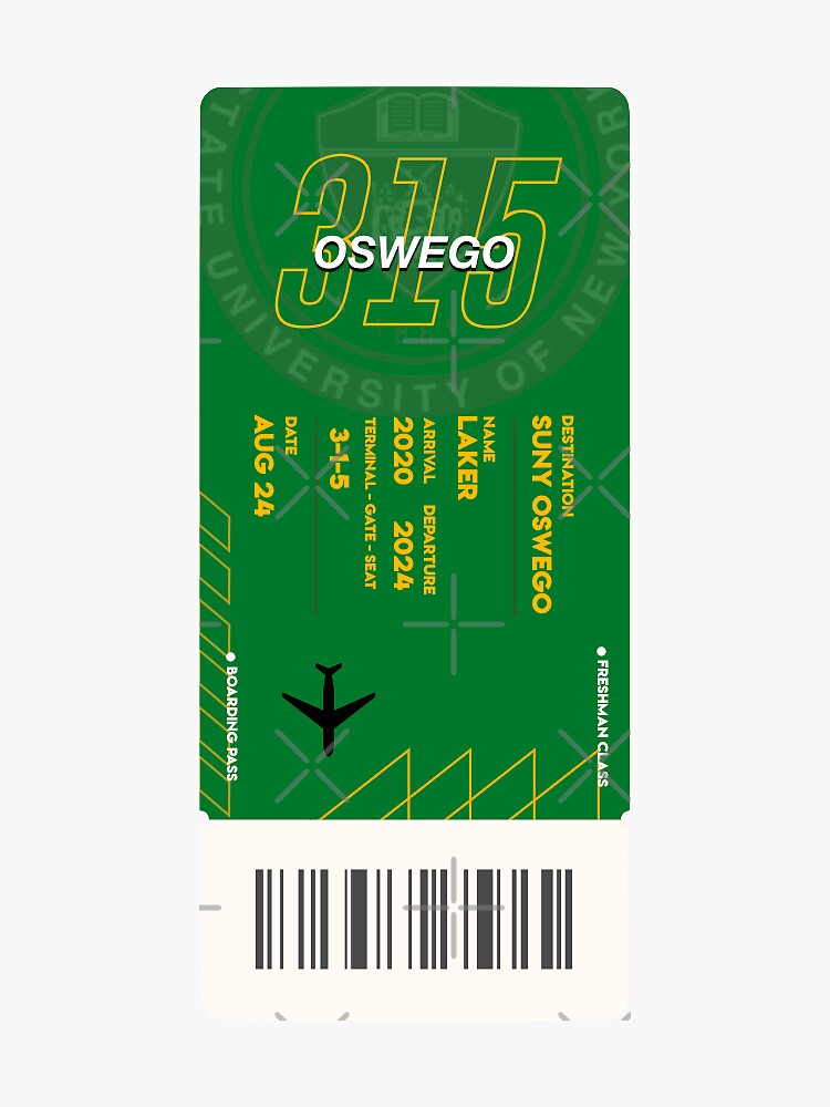 "SUNY Oswego Class of 2024 Boarding Pass Sticker" Sticker for Sale by