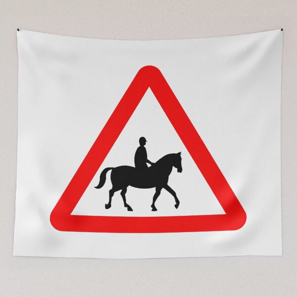 Item preview, Accompanied Horses Ahead British Road Sign designed and sold by LoveOfMaps.